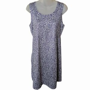 LL Bean Womens Travel Tank Dress Size Small Blue Floral Coastal Vacation Pocket